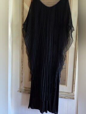 Vintage Claralura California Orig Maxi  Black Sheer Pleated Rhinestone  Neck M